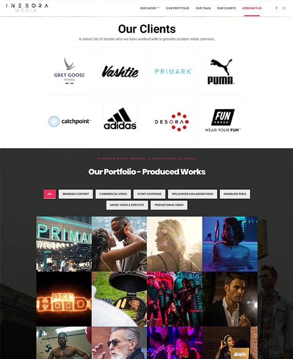 Inexora Media Homepage Portfolio w Header Sized