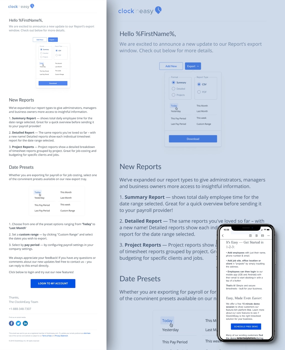 ClockInEasy Email Marketing Automation Report Feature Campaign Tall