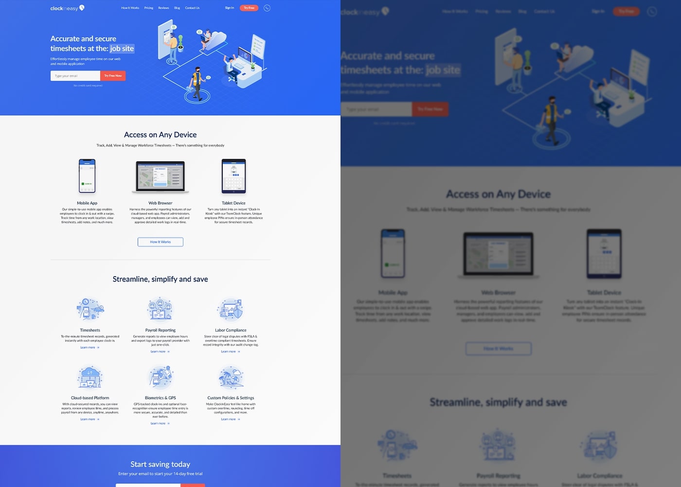 ClockInEasy Homepage UX Design After CRO Services Banner