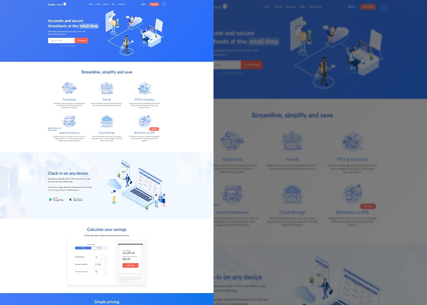 ClockInEasy Homepage UX Design Before CRO Services Banner