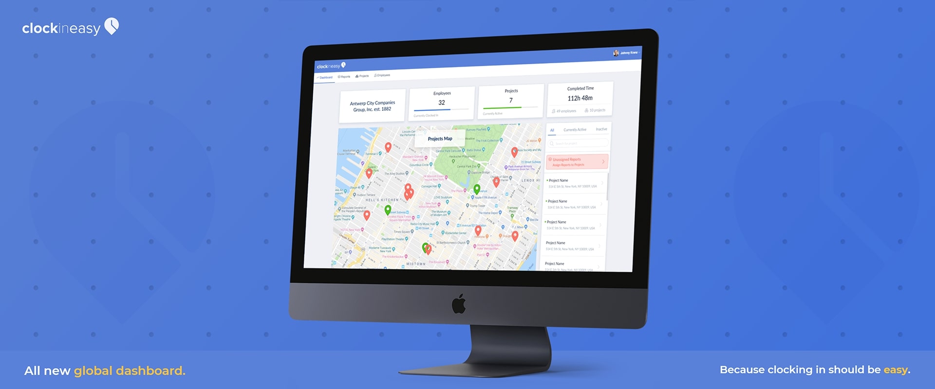 ClockInEasy Marketing Portfolio Banner Global Dashboard Content